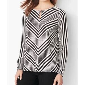 Talbots Women's Top Blouse 2XP Black White Chevron Stripe Long Sleeve Career